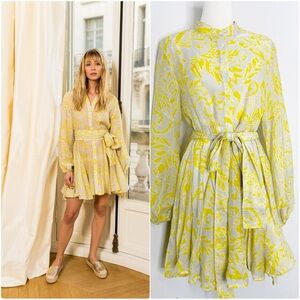 CHOKLATE Paris Yellow Floral Belted Mini Shirt Dress Size Small